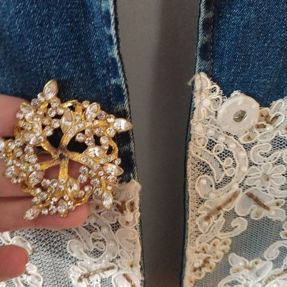 Berek Embellished Lace Pearls & Sequins Denim Jacket plus size 1XL - Picture 12 of 12